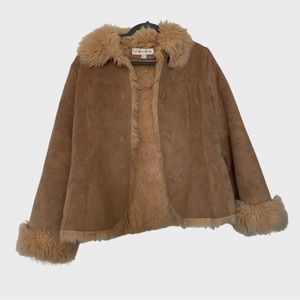 Jones New York Tan Faux Fur Suede Jacket
